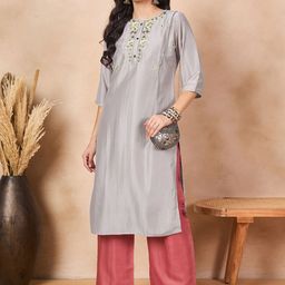 Anouk Grey Floral Embroidered Straight Kurta With Trouser-image-17