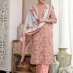 SKYLEE Floral Printed Mandarin Collar Straight Kurta With Trousers & Dupatta-picture-33