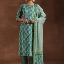 Libas Floral Printed Notch Neck Straight Kurta with Trousers & Dupatta-23