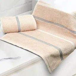 MYTRIDENT Light Brown & Blue 2 Pieces Striped 450 GSM Pure Cotton Hand Towels-picture-18