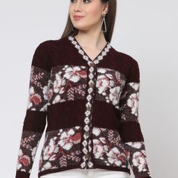 Kalt Women Floral Self Design Cardigan Sweater-image-44