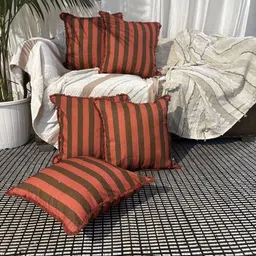 LUSHLYF Terracotta Ember Rust & Brown 5 Pieces Striped Cotton Square Cushion Covers-image-12