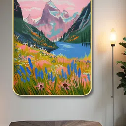 Myntra Elegant Homes Green & Pink Floral And Botanical Printed Wood Mountain Wall Art-image-59