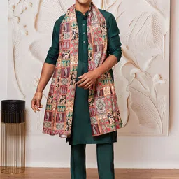 VASTRAMAY Mandarin Collar Straight Kurta With Trousers & Dupatta-picture-36
