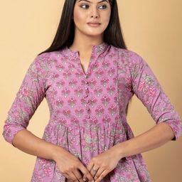 Jaitpuriya Women Floral Printed Mandarin Collar Cotton Peplum Top-image-33