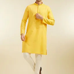 Diwas by Manyavar Mandarin Collar Pure Cotton Straight Kurta With Pyjamas-image-81