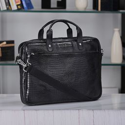 LOUIS STITCH 
Men Textured Leather Dual Tone Laptop Bag-image-82