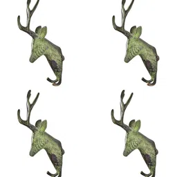 IndianShelf Green 4 Piece Brass Deer Head Key Hooks Key Holders-image-6
