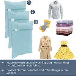 Kuber Industries Blue 3 Pieces Reusable Rectangular Durable Laundry Bags With Zipper image 4