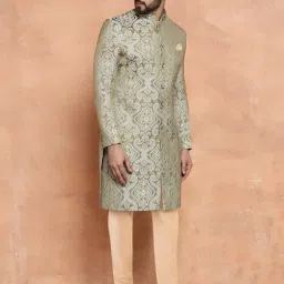 Kisah Kisah Men Light Green Sherwani Trouser Set Woven Sherwani-image-1