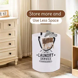 Kuber Industries 6-Pcs White & Black Printed Foldable Cloth Basket With Handle image 5