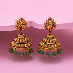 Kushal's Fashion Jewellery Gold-Plated Artificial Stones & Beads Dome Shaped Jhumkas-image-69