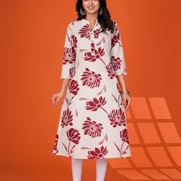 Kaftanize Women Floral Printed Straight Mandarin Collar Calf Length Kurta-image-65