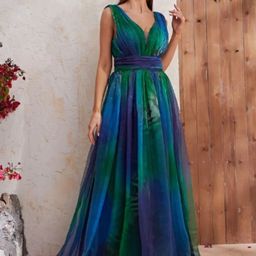 KPOP Women Ombre Printed A-Line Belted Maxi Dress-image-16