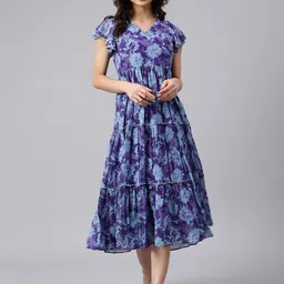 KALINI Printed Flared Ethnic Dress-image-93