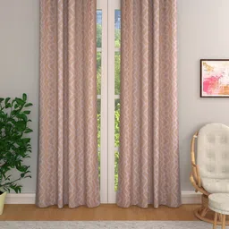 Myntra Elegant Homes Beige & White Set of 2 Geometric Room Darkening Door Curtain-image-29