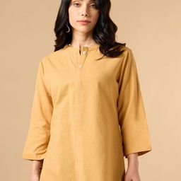 COTTONS DAILY Mandarin Collar Linen Kurti-32
