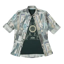 CAVIO Boys Pack Of 2 Comfort Spread Collar Abstract Printed Cotton Casual Shirts-image-105