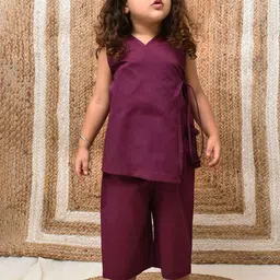 TJORI Girls Angrakha Straight Pure Cotton Kurta With Trousers-image-28
