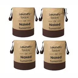 Fashion Throw 4 Pcs Brown & Beige Printed Foldable Laundry Bags-47