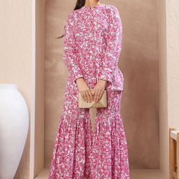 Noh.Voh - SASSAFRAS Kids Girls Floral Printed Mandarin Collar Pure Cotton Kurti & Sharara-picture-22
