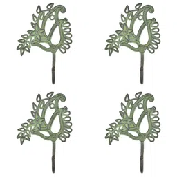 IndianShelf Black & Green 4 Pieces Brass Parsley Leaf Hangers Wall Hooks-2