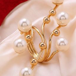 DressBerry Gold-Plated Artificial Stones and Beads-Studded Adjustable Finger Ring-image-38