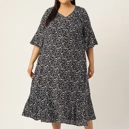 theRebelinme Women Plus Size Floral Printed A-Line Midi Dress-15