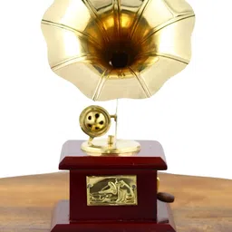 INTERNATIONAL GIFT Gold-Toned & Maroon Vintage Brass Gramophone Showpiece-image-29