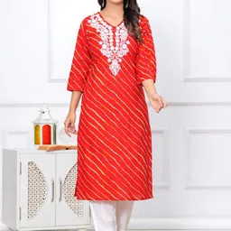 RANI PRINTS Leheriya Printed Thread Work Kurta-image-92