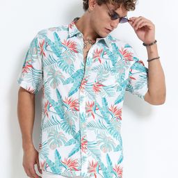 MARTIN SMITH Men Comfort Printed Spread Collar Cotton Shirt-image-80