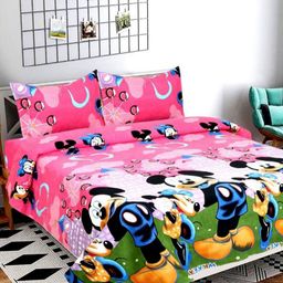 Aura Cartoon Characters Printed 144 TC King Bedsheet with 2 Pillow Covers-image-82