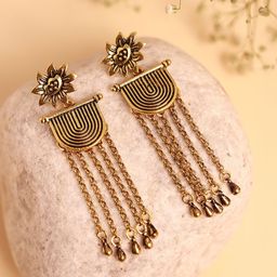 Voylla Gold Plated Quirky Fluted Bloom Dangler Drop Earrings-40
