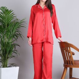 Purple State Women Lapel Collar Slip-On Night suit-image-5