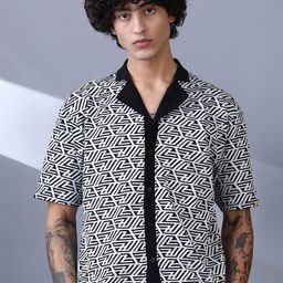 Campus Sutra Men Comfort Fit Geometric Printed Cuban Collar Cotton Casual Shirt-picture-47