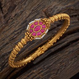 Kushal's Fashion Jewellery Gold-Plated Ruby Studded Antique Bangle-41