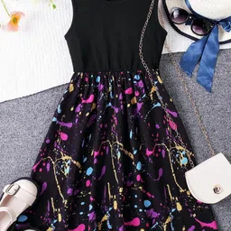 White World Girl's Abstract Print Fit & Flare Maxi Dress-image-95