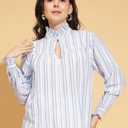 Oxolloxo Women Vertical Striped High Neck Cotton Top-picture-0