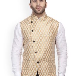 VEERA PARIDHAAN Printed BanarasiDesign Chinese Collar Nehru Jackets-image-63