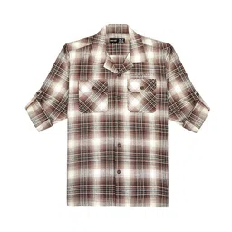 CAVIO Boys Comfort Fit Cuban Collar Tartan Checked Cotton Casual Shirt-image-57