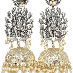 MEIRA JEWELLERY German Silver -Plated Beaded Dome Shaped Ganesh Ji Jhumkas-picture-48