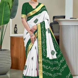 Panzora Bandhani Printed Zari Pure Cotton Saree-image-90