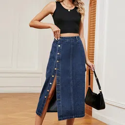 StyleCast Button Detail Denim Midi Skirt-image-16