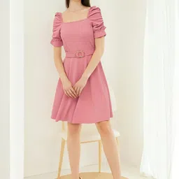 Stylecast X Slyck Women Square Neck Puff Sleeve Fit & Flare Dress-image-39