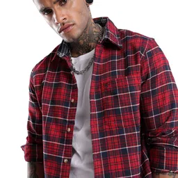 WROGN Men Custom Slim Fit Tartan Checks Opaque Checked Casual Shirt-image-49