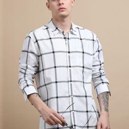 StitchX Men Powder White Full Sleeve Windowpane Checkered Shirt-image-51