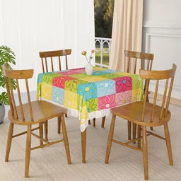 Kuber Industries Yellow & Green Floral Waterproof 4-Seater Square Table Cover-20