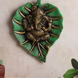 HABERE INDIA Green & Gold-Toned Leaf Lord Ganesha Wall Hanging-picture-12