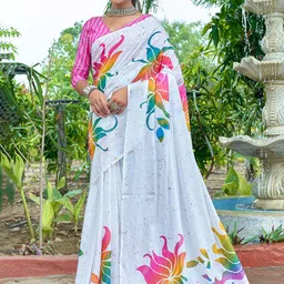 Munir Floral Printed Pure Cotton Bagru Saree-image-86
