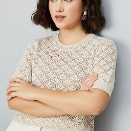 max Women Round Neck Short Sleeves Schiffli Top-image-99